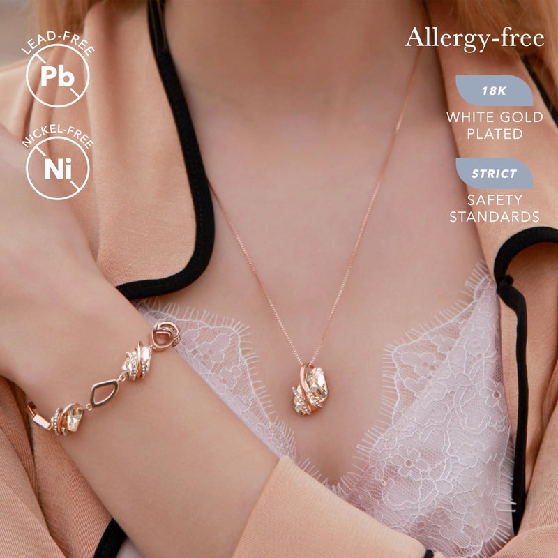 Leafael Wish Stone Pendant Necklace with Crystal White Birthstone Crystal for April, 18K Rose Gold Plated, 18" + 2" Chain - Image 2